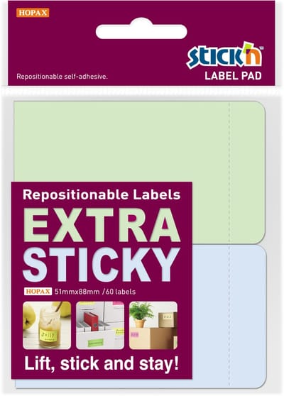 Stick'n Label Etiket - 51x88mm - Extra Sticky - Pastel Blauw - Pastel Groen - 60 Sticky Notes