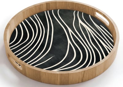 Dienblad rond 40x40 cm - Schootdienblad hout - Lijnen - Patroon - Abstract - Wit - Borrelplank rechthoek - Plateau houten dienbladen