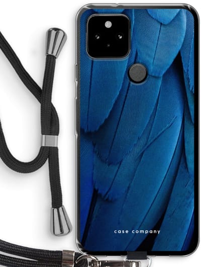Case Company® - Hoesje met koord geschikt voor Google Pixel 5 hoesje met Koord - Pauw - Telefoonhoesje met Zwart Koord - Bescherming aan alle Kanten en Over de Schermrand