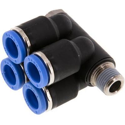 8mm x R1/8'' 4-way Manifold Messing/PA 66 Insteekfitting Buitendraad Draaibaar NBR