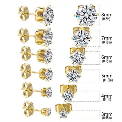 Aramat Jewels | Oorbellen | Stalen Zirkonia Oorbellen Goudkleur en transparant | 2mm | | | Staal | Kinderen, Volwassenen | Verkleurd niet