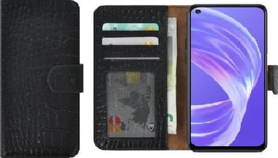 Geschikt voor Oppo A73 5G Hoesje - Wallet Case - Oppo A73 5G Wallet Book Case Echt Leer Croco Zwart Cover