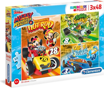 Clementoni - Superkleur puzzels - Disney Mickey and the Roadster Racers - 3x48 stukjes