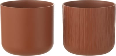 J-Line bloempot Gen - keramiek - bruin - small - 2 stuks - Ø 13.5 cm