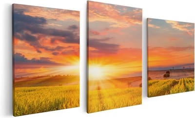 Artaza Canvas Schilderij Drieluik Zonsopgang Op Het Maïsveld - 120x60 - Foto Op Canvas - Canvas Print