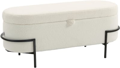 HOMCOM Opslag Ottoman Polyester, Staal 114,5L x 40B x 48H cm Roomwit
