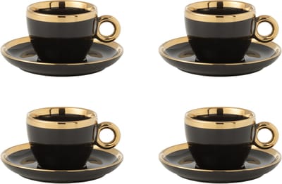 J-Line kop + schoteltje - keramiek - goud/zwart - doos van 4