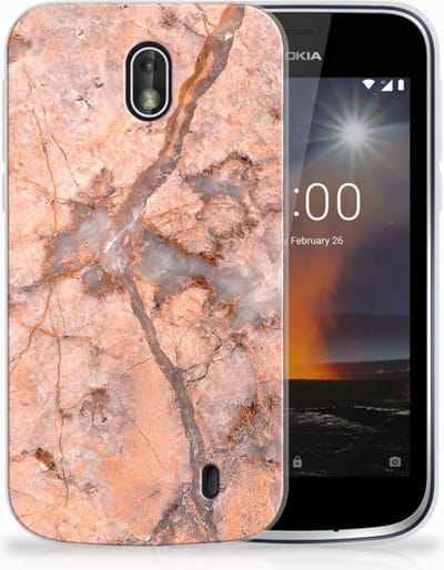 Back Cover voor Nokia 1 TPU Siliconen Hoesje Marmer Oranje
