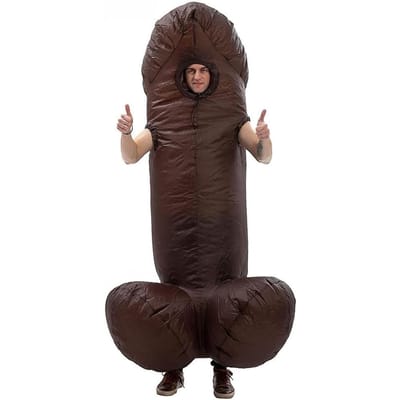 Leuk en eigenzinnig opblaasbaar penis kostuum voor volwassenen, bruin 160-190cm bruin
