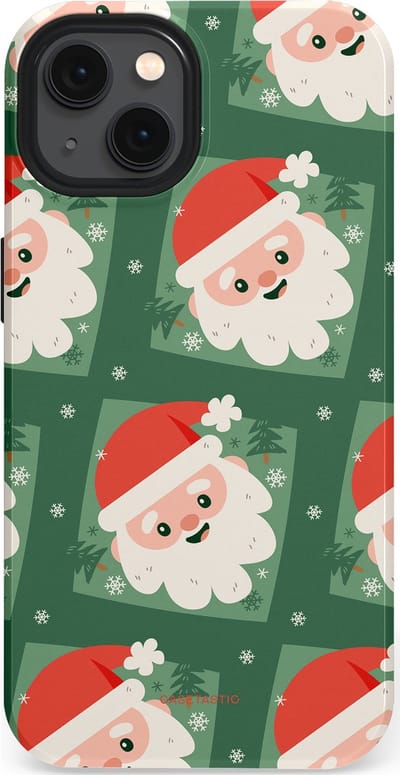 Casetastic hoesje geschikt voor Apple iPhone 13 - MagSafe - Dubbellaagse bescherming - Kerstmannen in het bos - Fashion Case - Donkergroen Wit Terracotta Crème