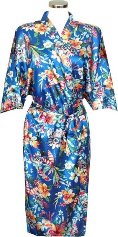 TA-HWA - Kimono Dames - Kobalt Blauw - met Bloemmotief - One Size