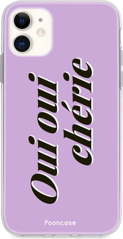 Fooncase Hoesje Geschikt voor iPhone 11 - Shockproof Case - Back Cover / Soft Case - Oui Oui Chérie / Lila Paars & Wit