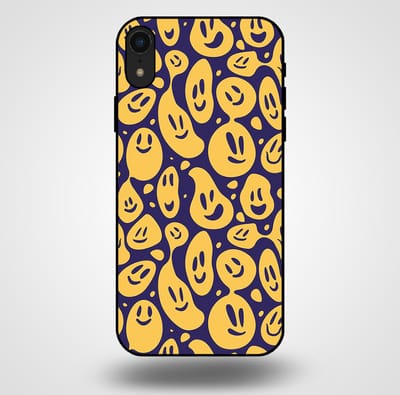 Smartphonica Telefoonhoesje voor iPhone Xr met smiley opdruk - TPU backcover case emoji design - Paars Geel geschikt voor Apple iPhone XR