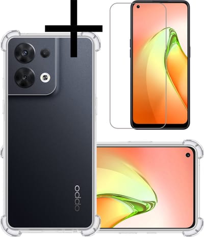 Hoesje - Met Screenprotector - Geschikt voor OPPO Reno 8 Pro - Sterk & Shockproof - Siliconen Case - Back Cover - Telefoon Hoes - Shock Proof - Transparant