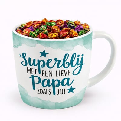 Mok - Koffie - Cadeau - Traktatie - Papa - De Liefste Papa Van De Wereld - Verjaardag - Keramiek - Toffeemix - lint: Speciaal voor jou"