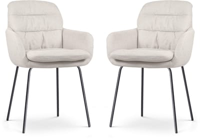 Nolon Nora-Mia Eetkamerstoelen Set van 2 Beige - met Armleuning - Stof - Zwart Onderstel - Comfortabel - Scandinavisch