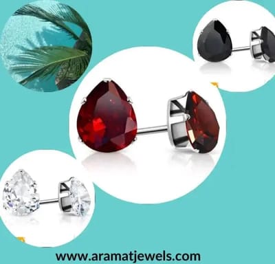 Aramat Jewels | Oorbellen | Zirkonia Druppeloorbellen van Staal | 7x5mm / Rood | |3mm | Staal | Kinderen, Volwassenen | Verkleurd niet