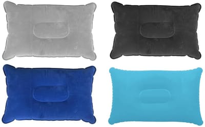 Dailygoods- Opblaasbaar Kussen 34x22cm - Draagbaar Kussen - Zonnebank Kussen - Nekkussen - Voor Kamperen/Vliegtuig - Zacht Flockmateriaal - Reiskussen