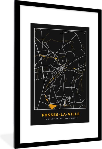 Fotolijst incl. Poster - Stadskaart - Fosses-La-Ville - Plattegrond - Goud - Kaart - 80x120 cm - Posterlijst