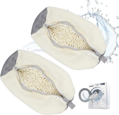 2 x Dikke Waszakken voor Wasmachine, Wit, Herbruikbaar, 360° Reiniging, Verbeterde Bescherming voor Sneakers en Sportkleding