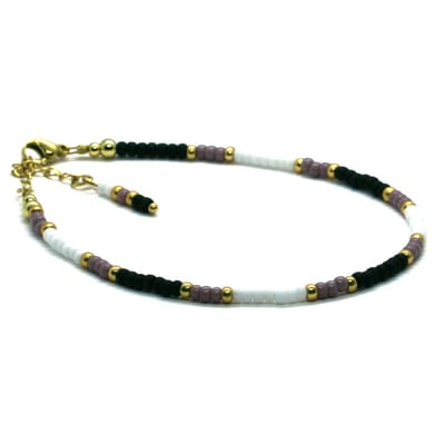 Heaven Eleven - dames - Enkelbandjes - Goud RVS - Lila wit - 3mm - verstelbaar 23cm + 4cm