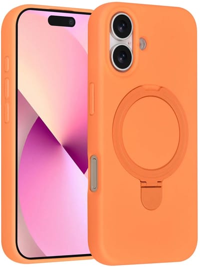 Backcover Hoesje Geschikt voor: iPhone 17 Volledig Dekkende Schokbestendige Siliconen Backcover met Ringstandaard – 360° Bescherming - Tangerine Orange