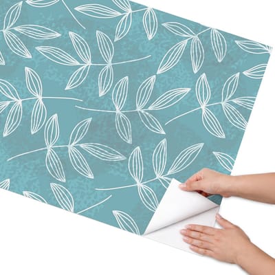 Coloray Meubel Wrap Folie - Turkoois Meubelfolie - 75x150 cm - Meubel Wrap Folie Plantenpatroon - Plakfolie Meubels - Modern Meubelfolie - Decoratiefolie Zelfklevend - Slaapkamer decoratie - Bloemen en planten