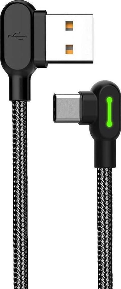 DrPhone MDD Series USB C / Type C Oplaadkabel 2.4A – Oplaadsnoer - 90 graden Haaks Nylon Gevlochten Kabel & Data - 1.8 Meter