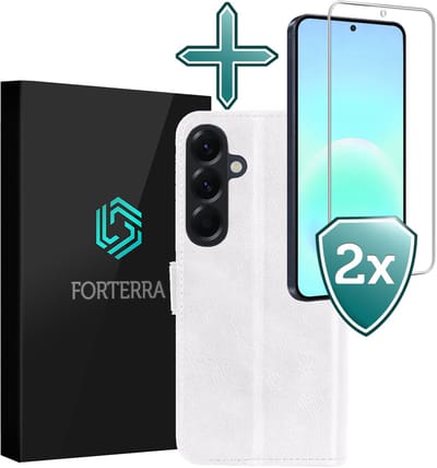 Hoesje Met 2x Screenprotector - Geschikt voor Samsung Galaxy A57 - Luxe Pasjeshouder - Flip Case - Bookcase Portemonee - Kunstleer Book Case - Flipcase Hoes - Book Cover - Walletcase - Portemonneehoes - Wit