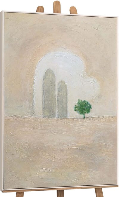 Canvas schilderij 120x80 cm handgeschilderd groene accent – YS-Art Gallery – Lijst: Beige – Luxe wanddecoratie