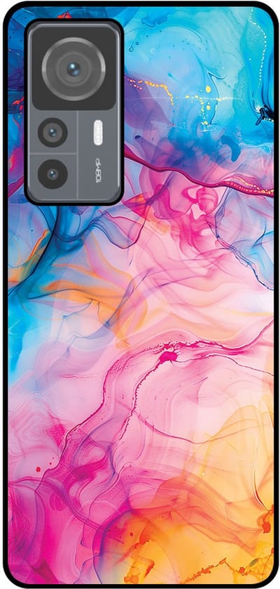 Smartphonica Telefoonhoesje Geschikt voor Xiaomi 12T / 12T Pro met Regenboog Acryl Marmer Opdruk - TPU Backcover Case Rainbow Acrylic Marble Design geschikt voor Xiaomi 12T;Xiaomi 12T Pro