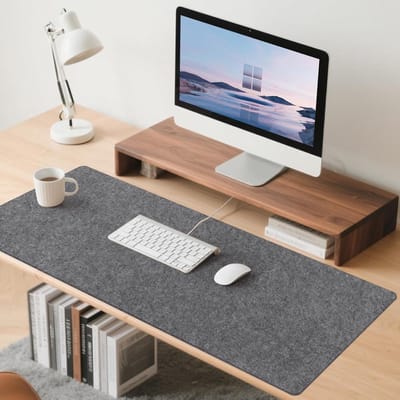 Famanu – Bureaumat van vilt - 40 x 100 cm - grote muismat - antislip - 3 mm dik - voor kantoor en thuis (donkergrijs)