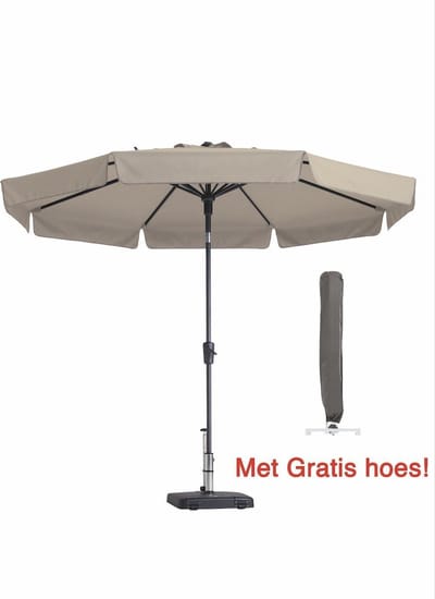 Parasol Rond 300cm Ecru Madison Flores met hoes | Topkwaliteit ronde en kantelbare parasol | 100% polyester doek