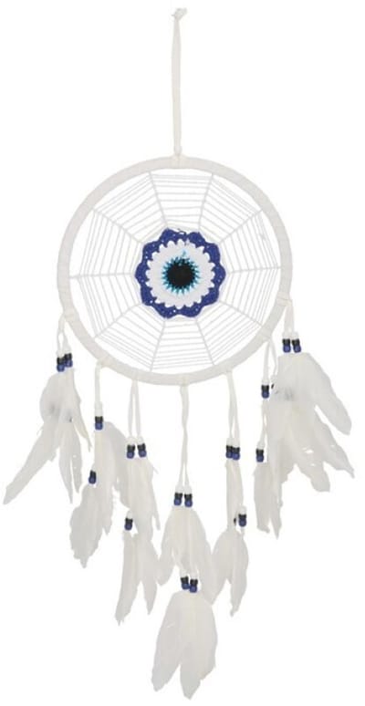 Gerimport Dromenvanger/dreamcatcher - mobiel - wit - veertjes/kraaltjes - 22 cm