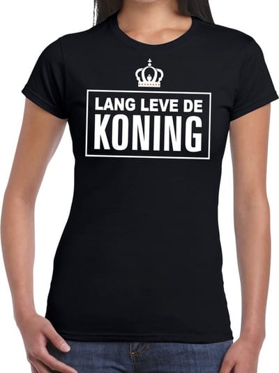 Zwart Lang leve de Koning tekst shirt dames - Oranje Koningsdag/ Holland supporter kleding XS
