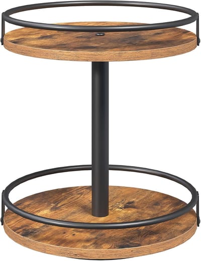 Famanu – Draaibaar kruidenrek met 2 lagen, keukenorganizer voor aanrecht en kaptafel, bruin en zwart