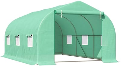 Polytunnelkas - Kas met Roldeuren en Ramen - Tunnelkas - Foliekas - Broeikas - Kweektunnel - Kweekkas - Kastunnel - Groentekas - Plantenhuis - Plantenteelt - Tomatenkas - voor Groenten, Bloemen, Planten - 450x300x205 cm - Groen