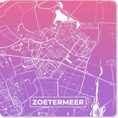 Muismat 20x20 cm - Mousepad Stadskaart - Zoetermeer - Nederland - Paars - Muismatten