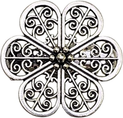 Fako Bijoux® - Vestsluiting Broche Rond - Vestclip - Vestsluiting - Bloem Klaver - 40mm - Zilverkleurig