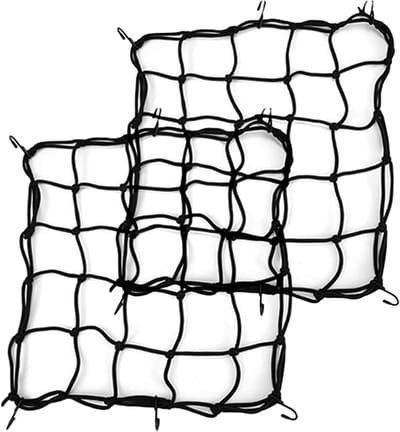 Motorcycle Cargo Net 15" x 15" - 2pcs Heavy Duty Bungee Net met 6 Verstelbare Haken voor Helm Motorfiets Fietsen Elastische Koord Opslag Bevestigen (Zwart)
