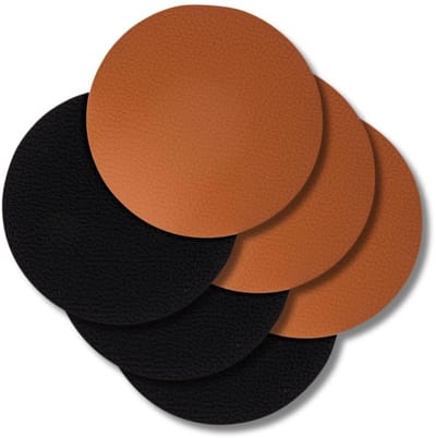 Cookinglife Onderzetters - Onderzetters voor Glazen - Onderleggers Coasters - Vegan Leer - Zwart/Cognac - Dubbelzijdig - 6 Stuks Ø 10 cm