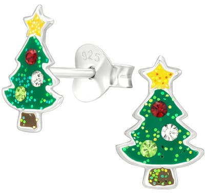 Joy|S - Zilveren kerstboom oorbellen - glittertjes - kristal - kinderoorbellen