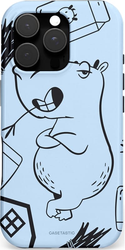 Casetastic hoesje geschikt voor Apple iPhone 16 Pro - MagSafe - Dubbellaagse bescherming - Capibara chillen - Fashion Case - Lichtgrijs Donkergrijs Lichtblauw