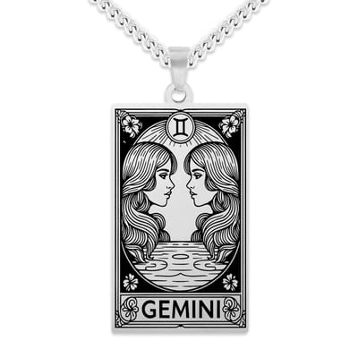 Sterrenbeeld Tweelingen (Gemini) Ketting Zilverkleurig - Zodiac in de stijl van Rider-Waite Tarot - Roestvrij Staal / Stainless Steel - 60cm - Pax Amare