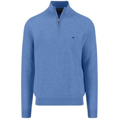 Fynch-Hatton Trui Troyer Zip Fine Allover Texture Crystal Blue / male