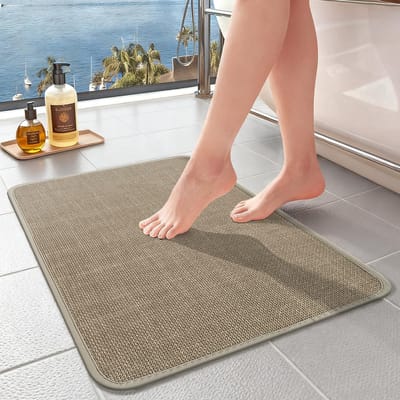 Badmat,Antislip Sneldrogend Douchemat,Absorberende Badmat Wasbaar Douchemat voor badkamer slaapkamer keuken kuip (Beige, 60x90cm)