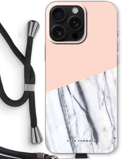 Case Company® - Hoesje met koord geschikt voor iPhone 16 Pro Max hoesje met Koord - A touch of peach - Telefoonhoesje met Zwart Koord - Bescherming aan alle Kanten en Over de Schermrand
