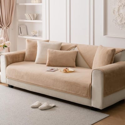 Moderne Minimalistische Crème Stijl Velvet Sofa Kussen Voor Herfst Winter Universeel Pluche Anti-Slip Leren Sofa Overtrek Stoffen Overtrek 70x70cm 1pcs