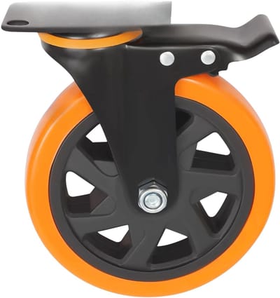 Transportwielen (4-pack, 15,24 cm / 152 mm) – Voor meubels en industrieel gebruik – Zware draaibare wielen met rem, PU loopvlak – Oranje