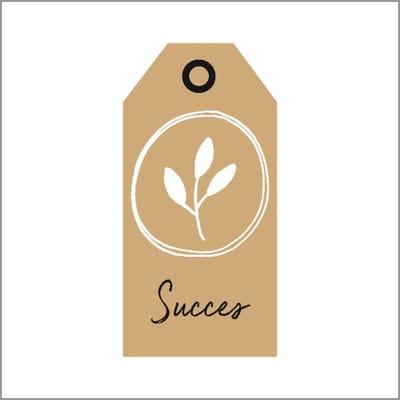 Cadeaukaartje - "Succes" - Bloemenkaartje - Bloemenlabel - Bruin Kraft - 10 x 5 cm - 20 stuks - Met Boorgaatje
